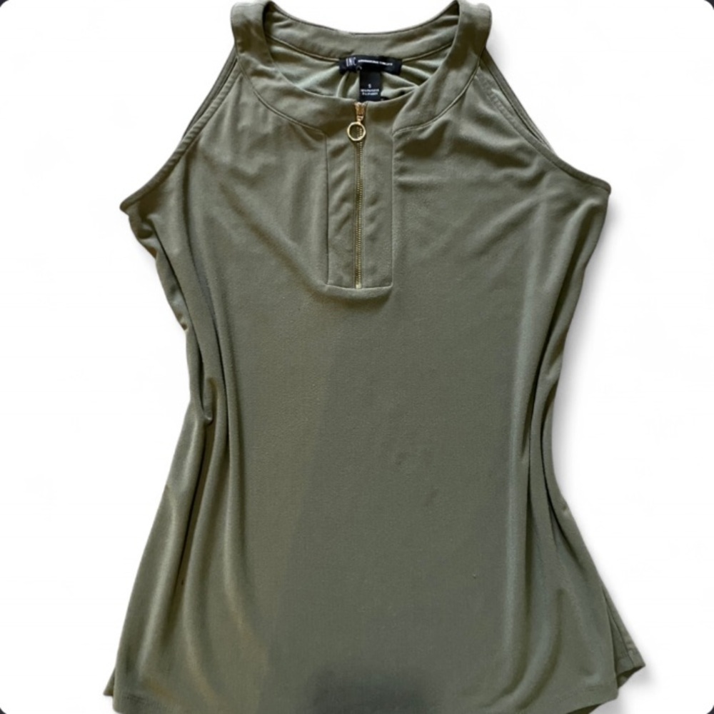 INC International Concepts Olive Green Tank Top with Gold Zipper Detail - Picture 1 of 2